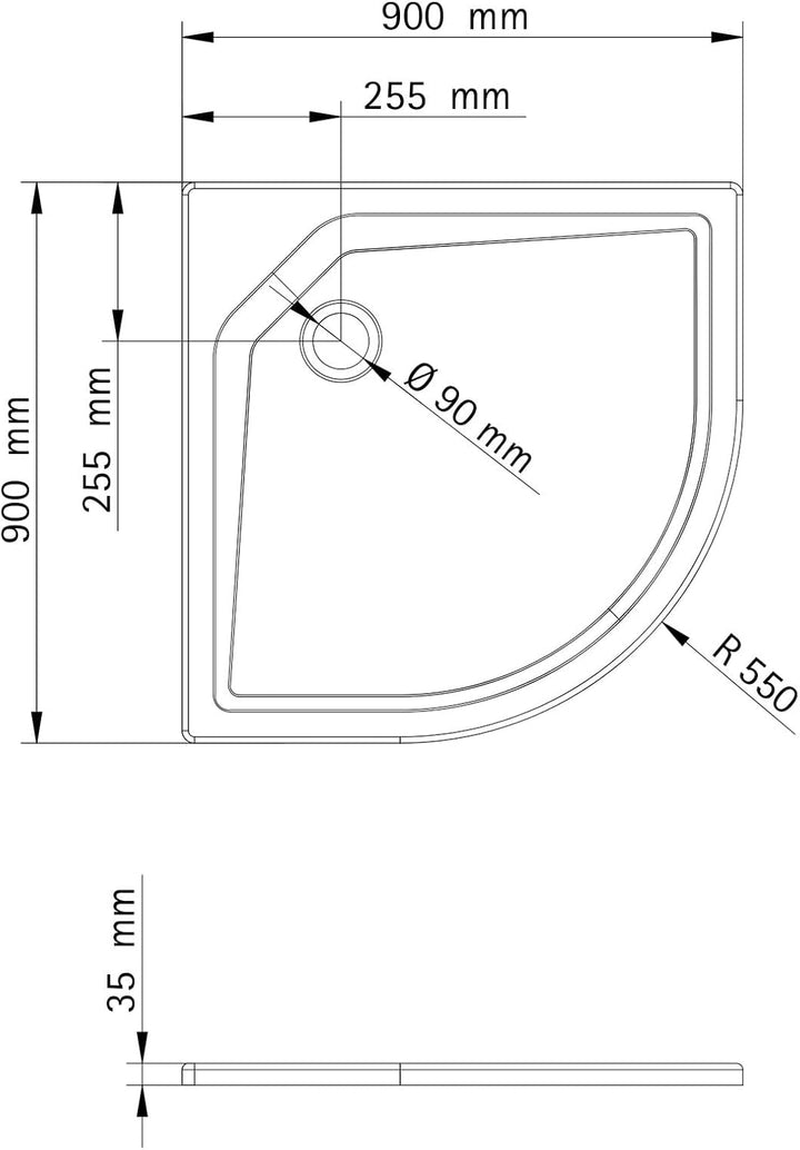 Schulte Duschwanne 90x90 cm, rund extra-flach 3,5 cm, Radius 550 mm, Sanitär-Acryl alpin-weiss, inkl