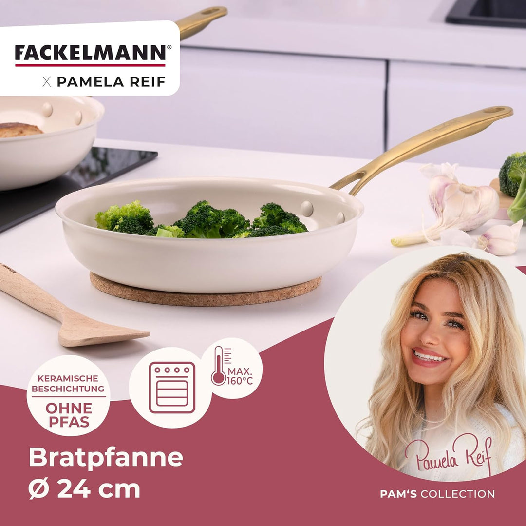 Fackelmann x Pamela Reif Bratpfanne Ø 24 cm – aus recyceltem Aluminium mit PFAS-freier keramischer B