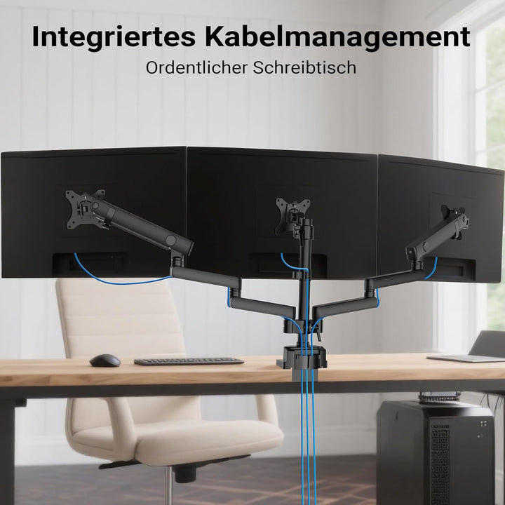 Wiltec Dreifach Monitorhalterung Schreibtisch mit 360° VESA-Platte, Bildschirmhalterung bis 9 kg pro