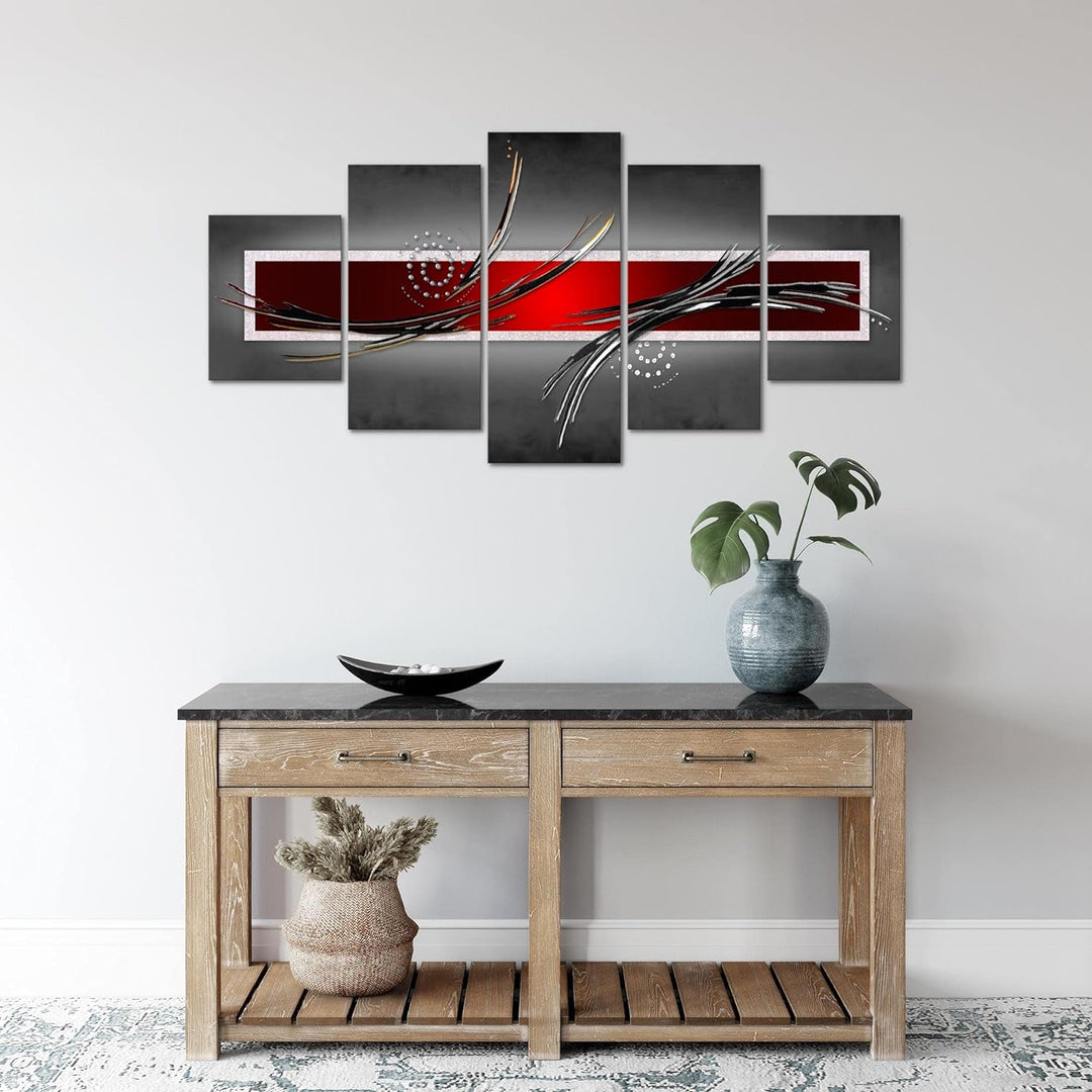 Runa Art Wandbilder Abstrakt 5 Teilig Bild auf Vlies Leinwand Deko Wohnzimmer Schlafzimmer Grau Rot