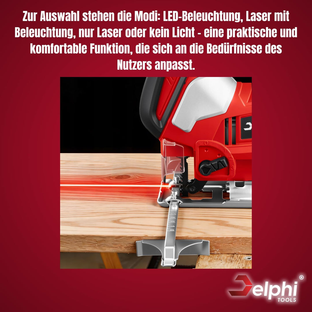 Delphi Stichsäge 750W mit Laser & LED - Elektrische Pendelhub Stichsäge mit Kabel, variable Geschwin