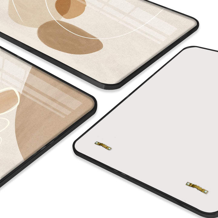 Gouwgenr Bilder mit Rahmen PVC 60x40cm Moderne Abstrakt Line Art Bilder Beige 3 Stück Kristall Bild