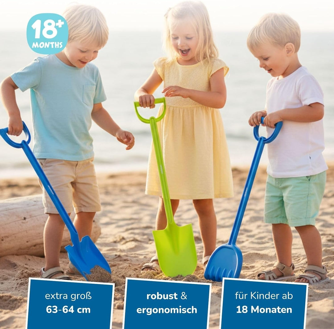 alldoro 68710 XXL Sandspielzeuge Set für Kinder, 2 Schaufeln & 1 Harke, je 64 cm, robustes extra gro