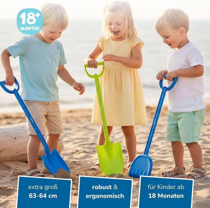 alldoro 68710 XXL Sandspielzeuge Set für Kinder, 2 Schaufeln & 1 Harke, je 64 cm, robustes extra gro