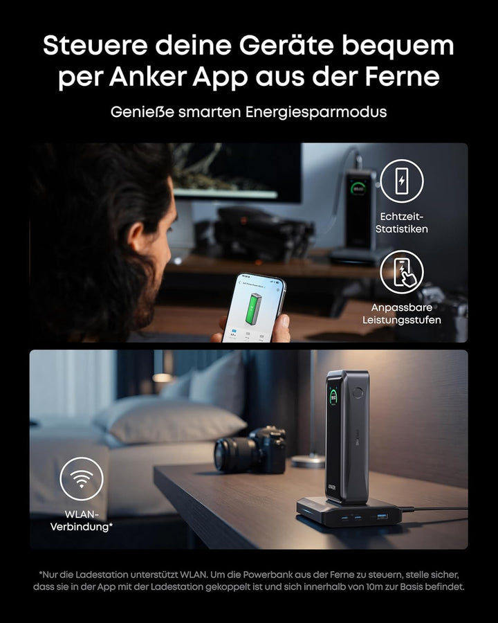 Anker Prime Powerbank mit Ladebasis, 26.250mAh, 300W Ausgangsleistung, für 6 Geräte gleichzeitig, bi
