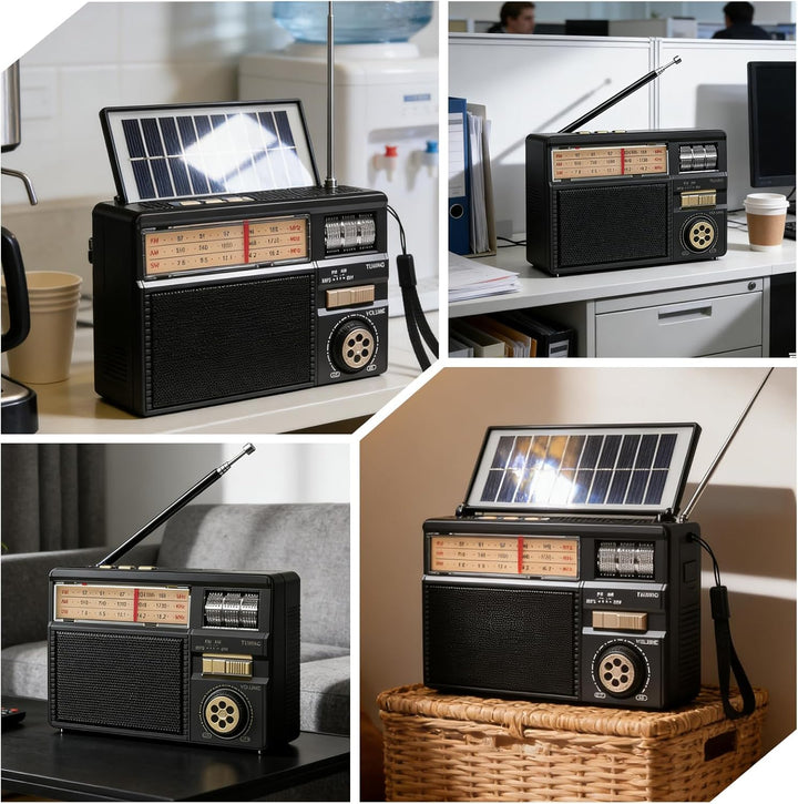 AM/FM/SW Solar Radio mit Akku 1800mAh, Kofferradio mit Bluetooth, Vintage Retro Radio Mit Solarpanel