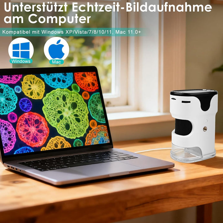 Mikroskop für Kinder 1000X 4K Digitales Mikroskop für Kinder 2,0″IPS-Display &amp; 8 LED,720P HD Tragbar