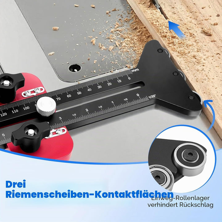 Tischkreissägenführung mit 3 Rollen – Präziser Fräsanschlag für Wiederholschnitte, 9.5x19 mm U-Slot
