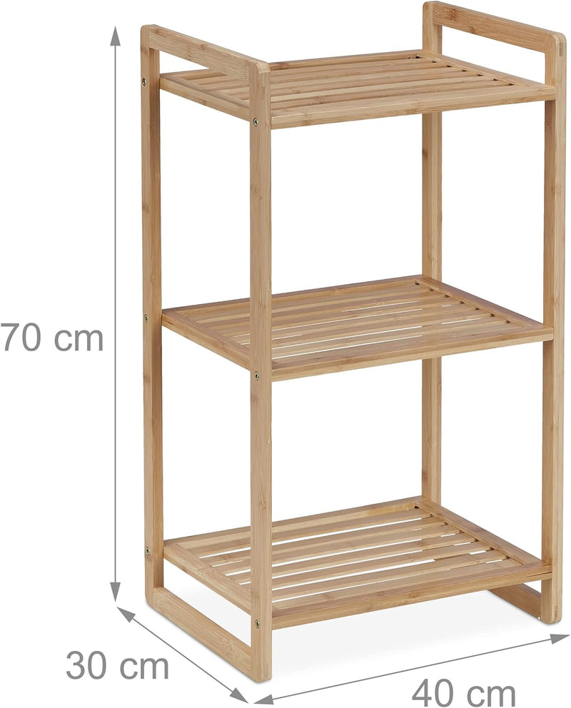 Relaxdays Bambusregal, HxBxT: 70 x 40 x 30 cm, Standregal mit 3 Ablagen, Bad, Küche, Wohnzimmer, fre