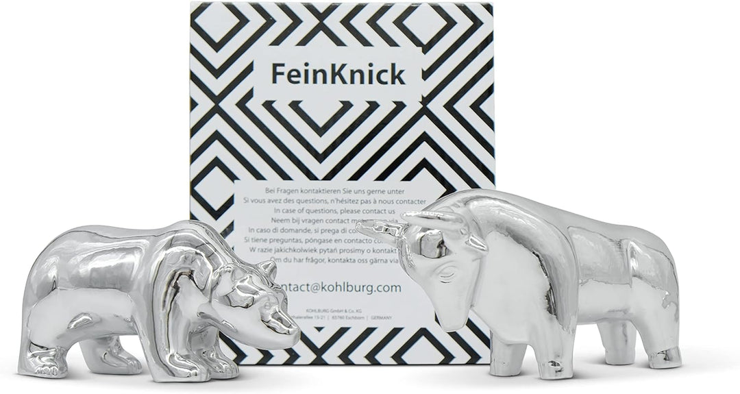 FeinKnick Keramik-Skulptur Bulle und Bär als Symbol für Wirtschaft &amp; Börse - Moderne Dekofigur in Si