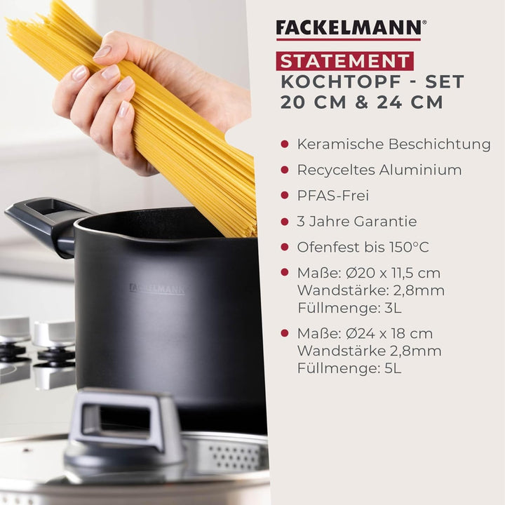 Fackelmann Kochtopf-Set mit Deckel – Ø 20 & 24 cm, Aus recyceltem Aluminium und Greblon CK2 Keramikb