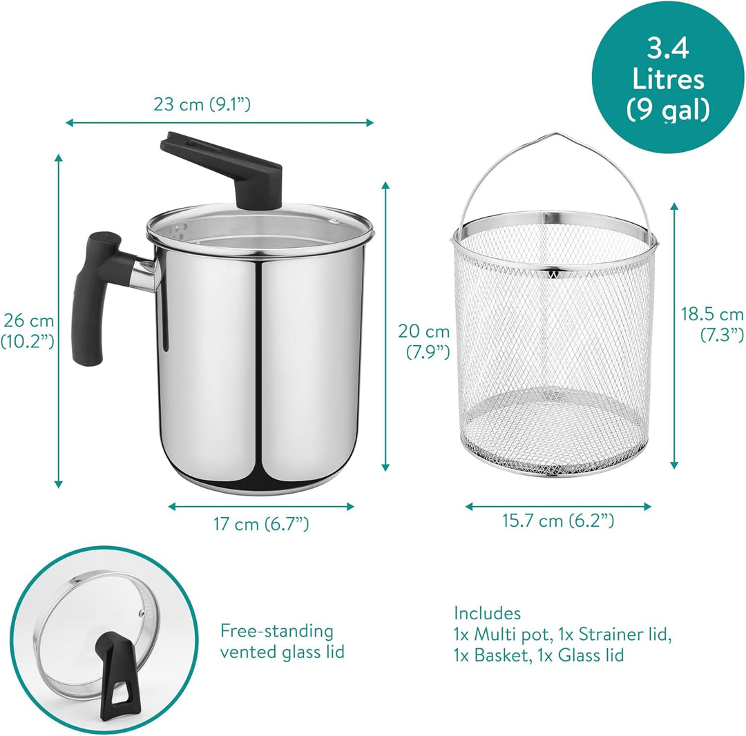 Navaris 3,4L Pasta Multi-Kochtopf - Integriertes Abtropfsieb & Frittierkorb - Für Induktions-, Keram