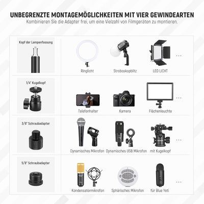 NEEWER Kamera Tischhalterung 225° neigbar& 360° schwenkbar 17,7"-24,8" Stativ mit C Klemme 1/4" Kuge