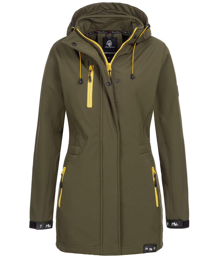Damen Softshell Jacke Mantel Outdoor-Mantel D-423, S Dunkelgrün