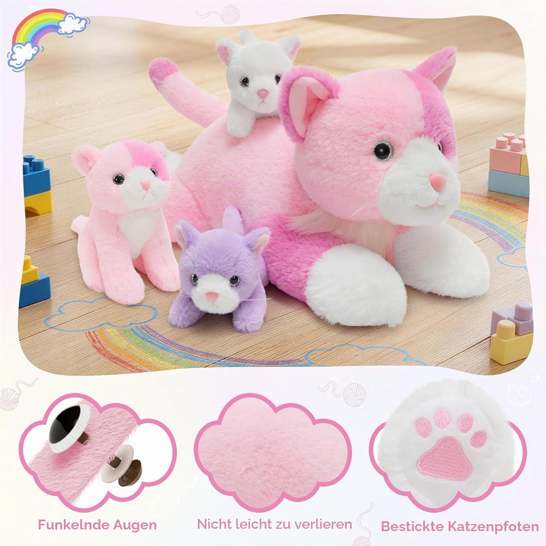 MorisMos gross Katze Kuscheltier mit Baby im Bauch, 35cm Weich Niedliche Katze Stofftier Plüschtier,