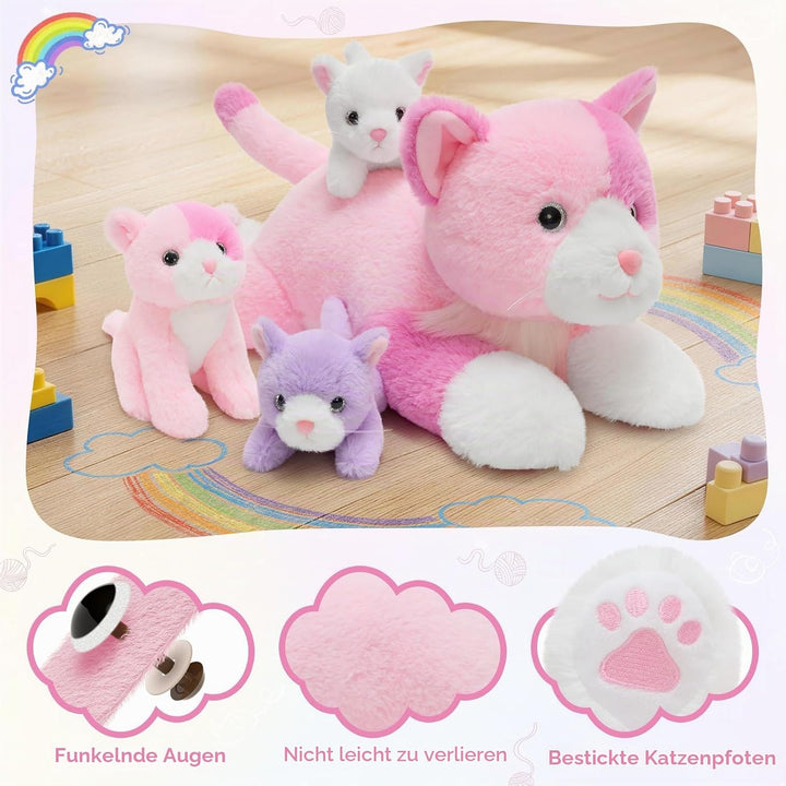 MorisMos gross Katze Kuscheltier mit Baby im Bauch, 35cm Weich Niedliche Katze Stofftier Plüschtier,