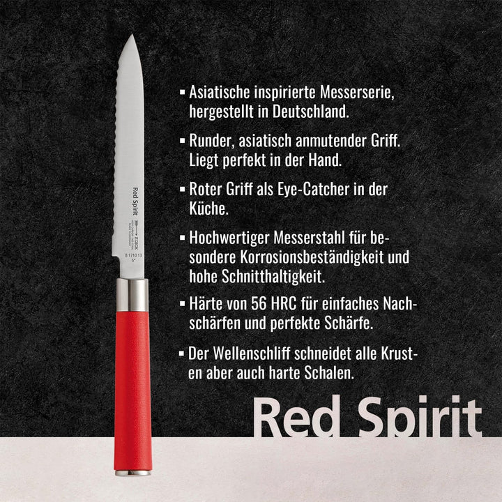 F. DICK Red Spirit Allzweckmesser mit Wellenschliff (13 cm Klingenlänge, arbeitet mühelos durch Scha