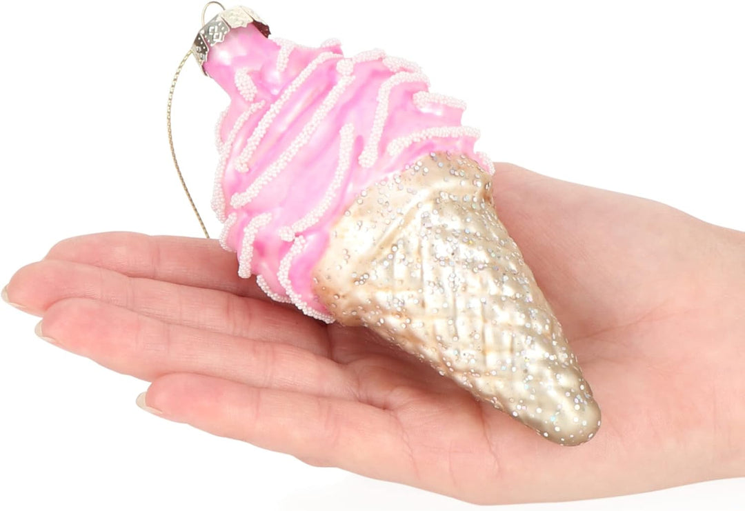 com-four® 3X Premium Christbaumschmuck - Deko-Eistüte aus echtem Glas - besondere Baumkugeln als Wei