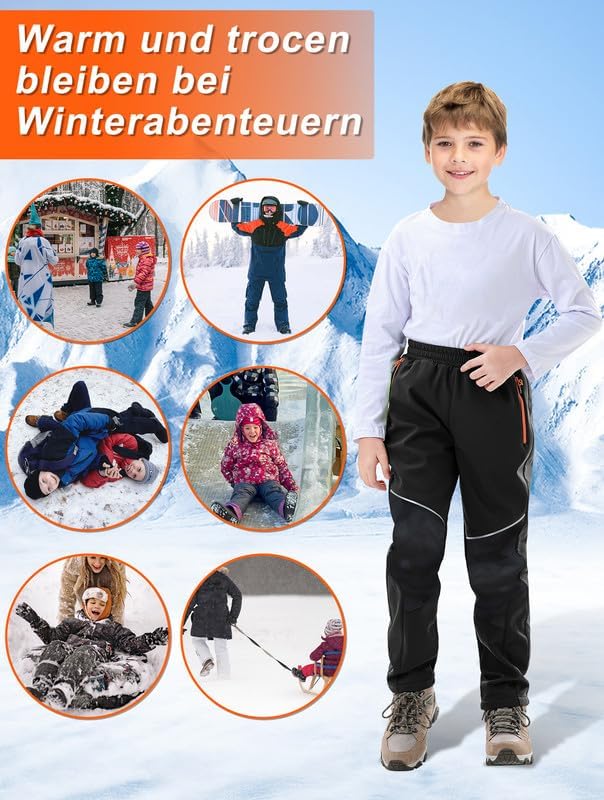 Zzkouine Kinder Softshellhose Schneehose Skihose Warme Hosen Jungen Mädchen Winterhose Outdoorhose W