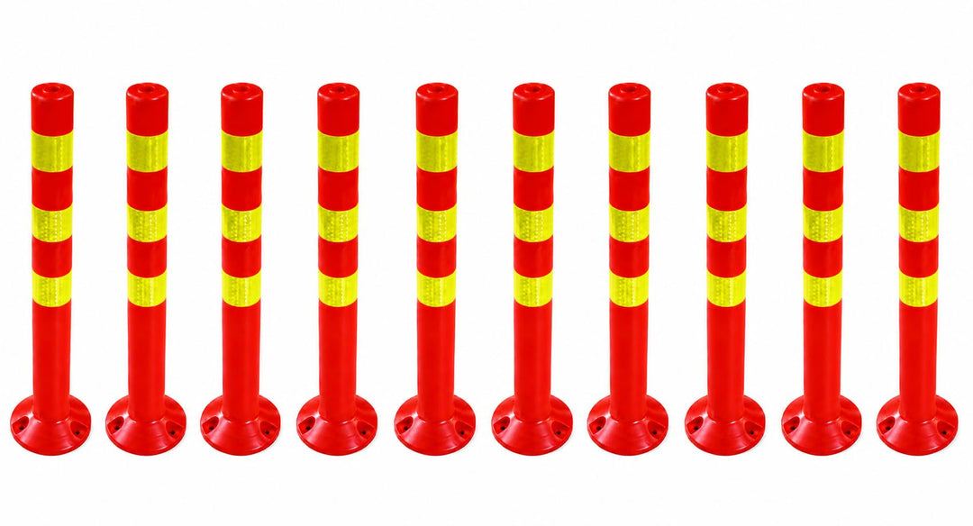 10er Sparset Absperrpfosten aus Kunststoff - Höhe 72,5cm reflektierend Absperrung für Lagerhalle, Pa