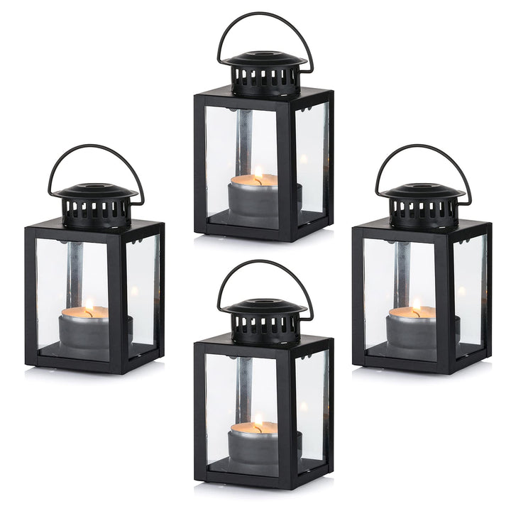 NUPTIO Laterne Klein für Teelichter Draussen: 4 Stück Mini Teelicht Laternen Kleine Outdoor Schwarz