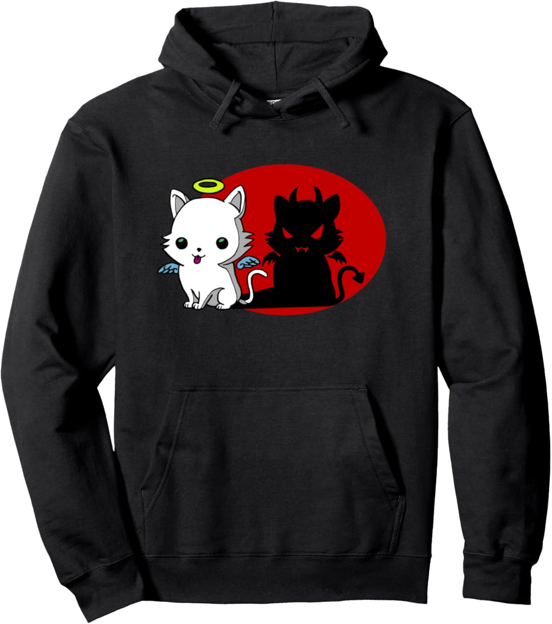 Lustige Katze Engel aussen Teufel innen Comic Shirt Pullover Hoodie