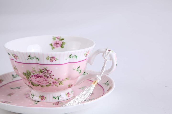 Kaffeetasse und Untertasse, Shabby Chic, Vintage, Porzellan, Vogel Schmetterling, Flora, Geschenk-Bo