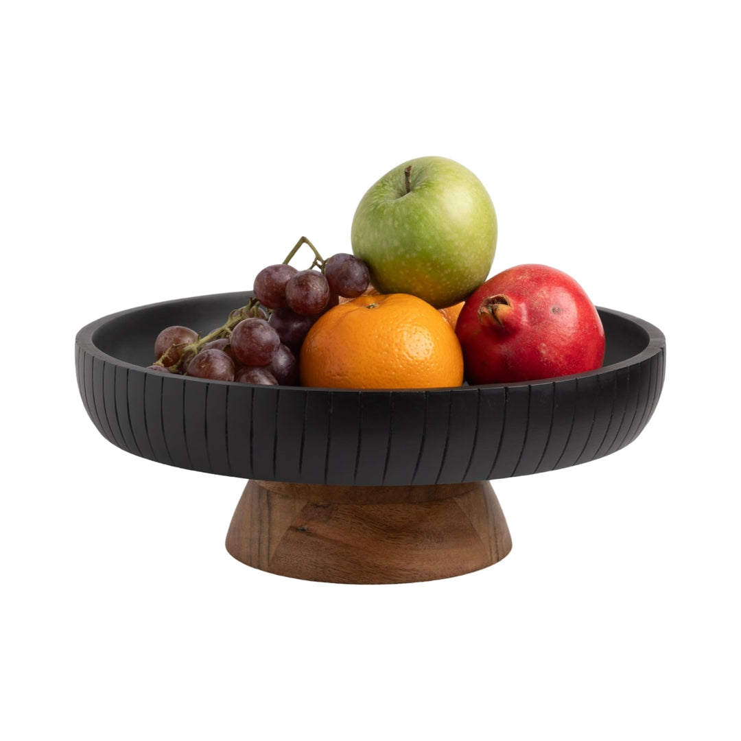 Obstschale aus Mangoholz, dekorative schwarze Schale mit natürlichem Sockel, 30,5 cm Durchmesser, zw