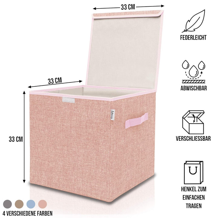 LIFENEY Aufbewahrungsbox mit Deckel in Rosa I Faltbare Spielzeugbox passend für Würfelregale I Ordnu
