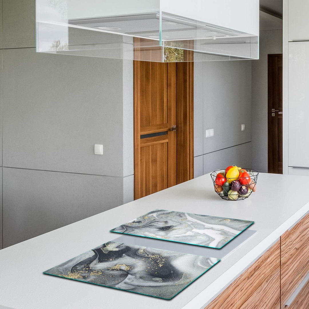 TMK | Herdabdeckplatten Set 2x40x52 cm Ceranfeld Abdeckung Glas Spritzschutz Abdeckplatte Glasplatte