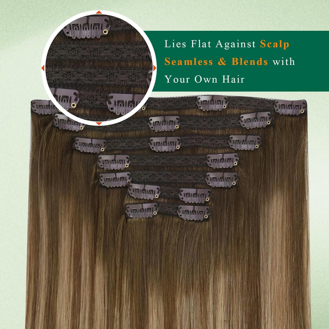 Easyouth Echthaar Clip Extensions Remy Echthaar Clip in Extensions Farbe Mittelbraun Mix Honigblond