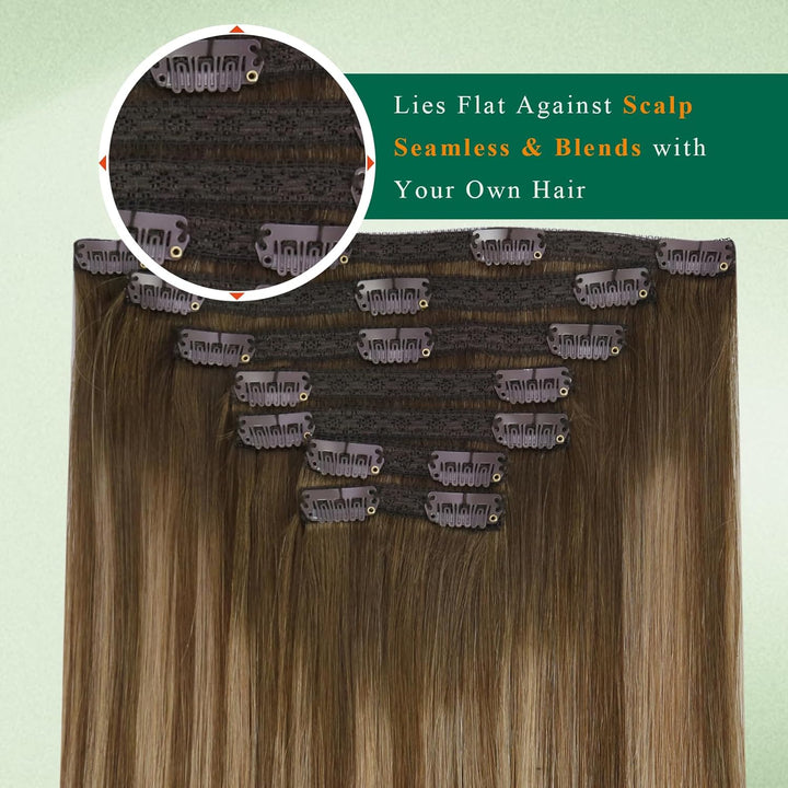 Easyouth Invisible Clip in Extension Echthaar Braun Blond Haarverlängerungen Echthaar Clips Balayage