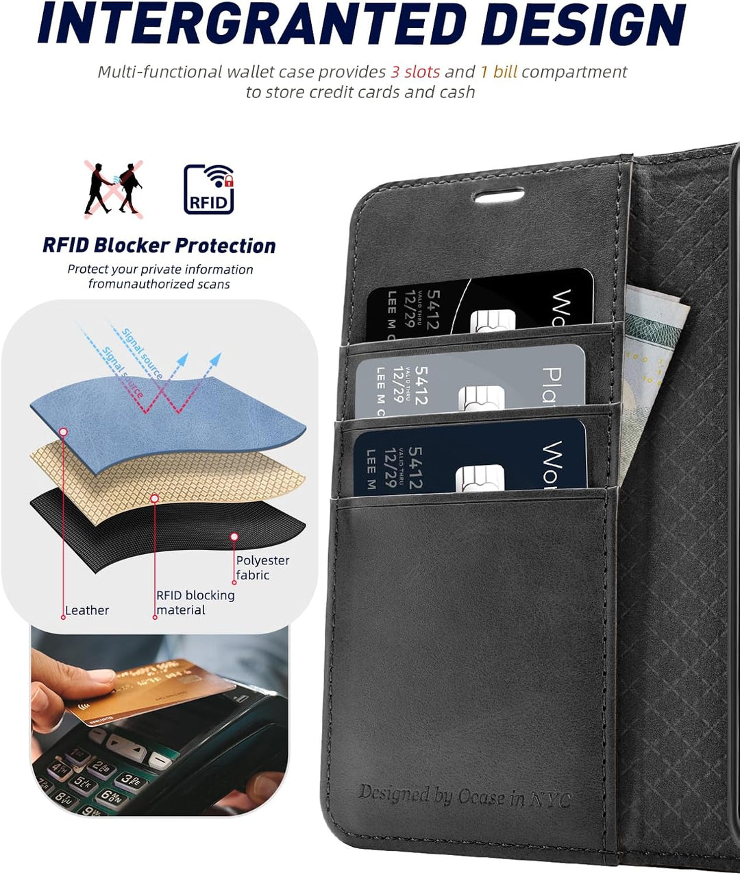 OCASE Handyhülle für Samsung Galaxy S24 5G Hülle Premium Leder Flip Klappbare Klapphülle Stossfeste