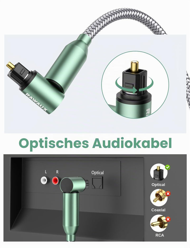 90 Grad Optisches Kabel 1M Rechtwinklig Optisches AudioKabel mit 360 Grad Rotierend Winkelstecker Di