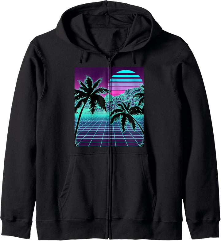 Retro 80er Vaporwave Sunrise Sunrise Mit Outrun Stil Gitter Kapuzenjacke