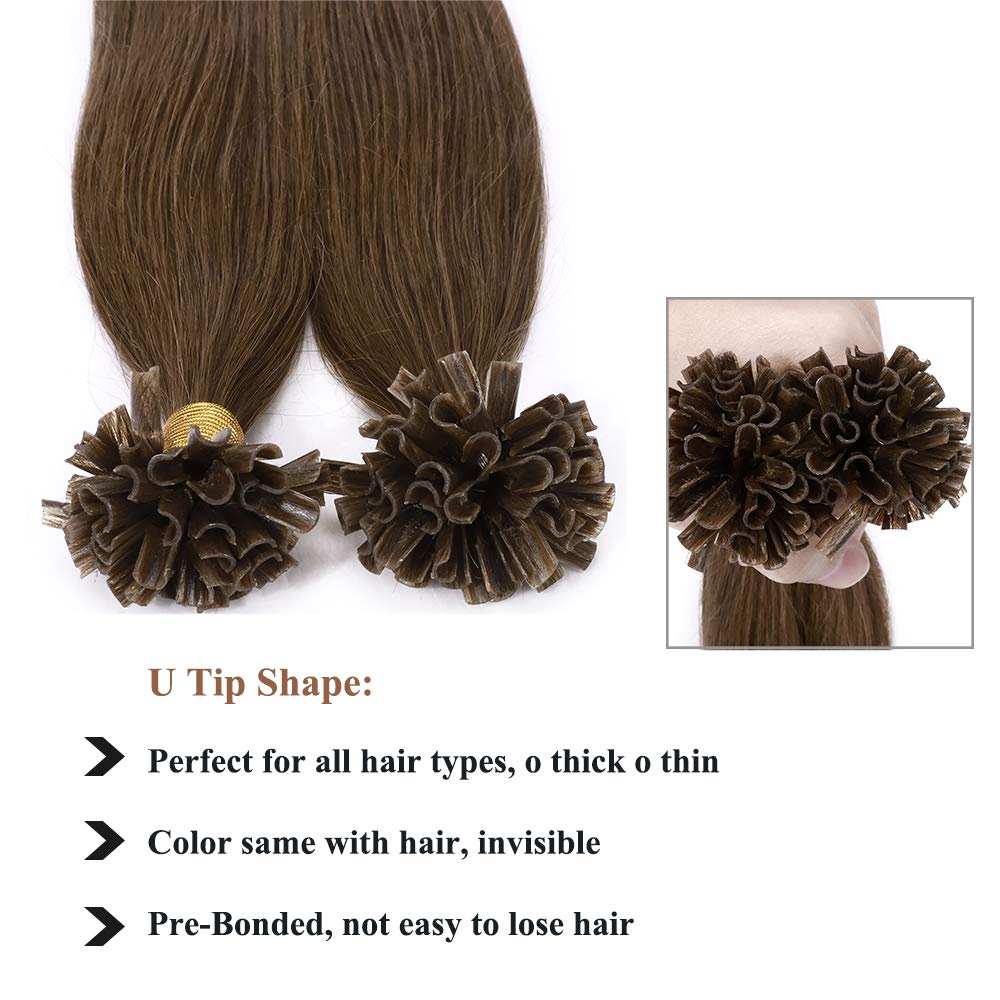 SEGO Extensions Echthaar Bondings Keratin U-Tip Remy Human Hair Haarverlängerung 50 Strähnen Hellbra