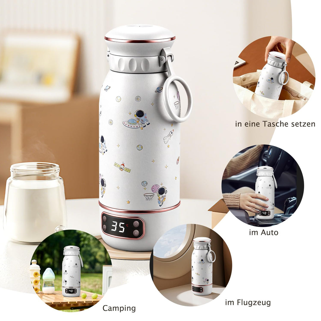 Tragbarer Flaschenwärmer Baby Unterwegs, 500ml, 10 Min Aufheizzeit, Lang anhaltende Wärmespeicherung