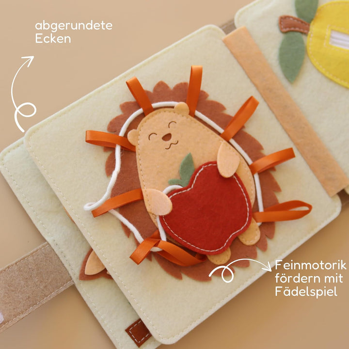 Mini Quiet Book Bärchen – Handgefertigtes Filz-Sensorikbuch mit Fingerpuppe – Bildschirmfreies Spiel