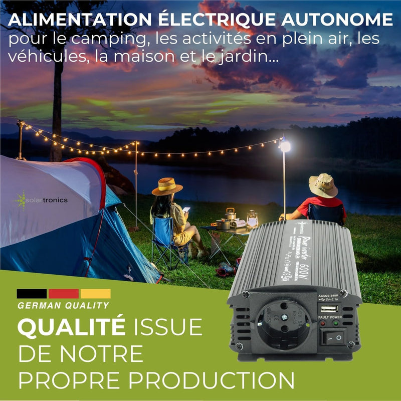 solartronics Spannungswandler Wechselrichter Intverter NM 600-1200 Watt 12V zu 230V schwarz USB Schu
