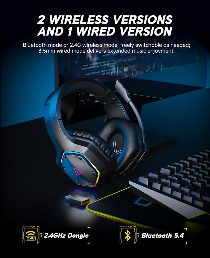 EKSA E1000BT Wireless Gaming Headset für PS5/PS4/PC/Switch/Mac, Bluetooth 5.4 Gaming Kopfhörer Kabel