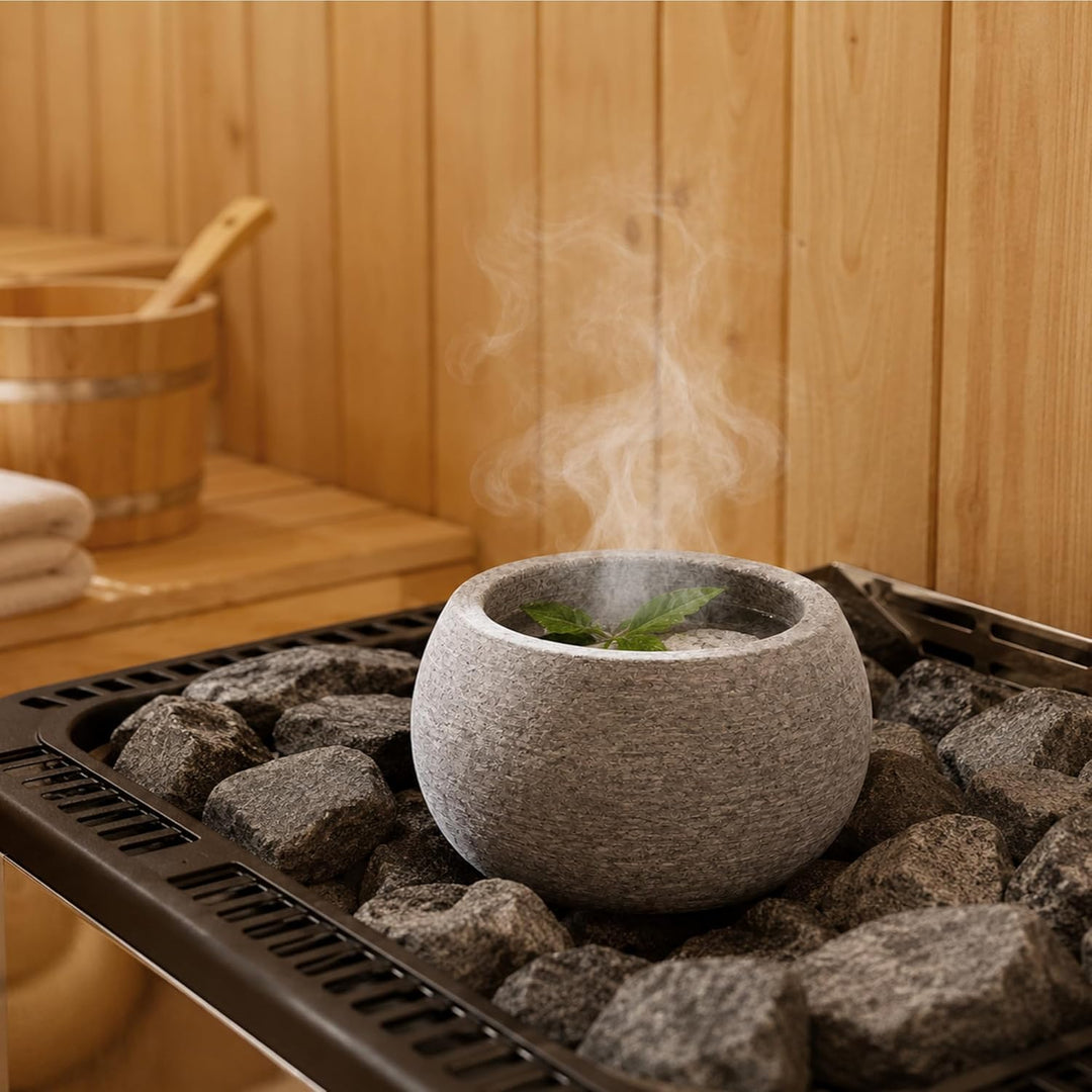 Sauna Aromaschale aus Naturstein 10,5x6 cm – Hitzebeständige Sauna Aufguss Schale für Mentholkristal