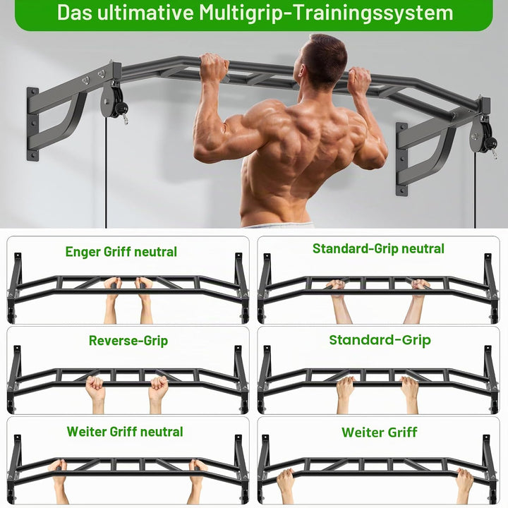 SELEWARE Klimmzugstange zur Wandmontage, multifunktionale Klimmzugstange mit Kabelzugsystem für das