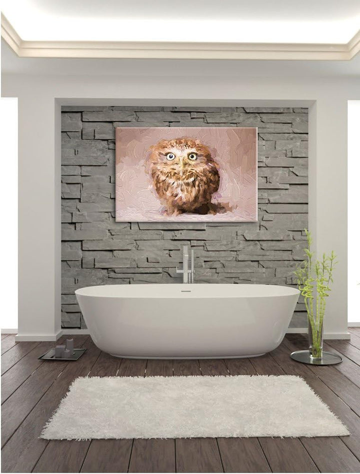 Pixxprint Niedliche Nachteule mit süssem Blick Kunst Pinsel Effekt, Format: 100x70 auf Leinwand, 100