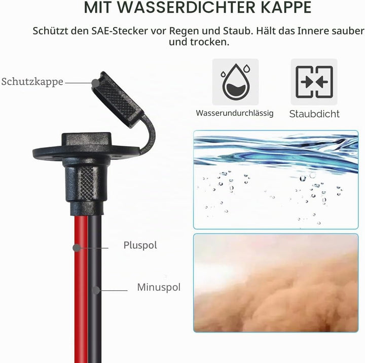 SAE Wetterfest Steckdose Seitenwandanschluss, 12AWG SAE Socket auf Ringkabelschuh Kabel mit 10A 15A