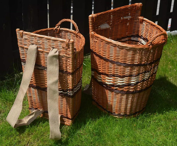 Rückentragekorb Kiepe aus Weide mit Gurten, handgeflochten & lackiert, stabiler Erntekorb Holzkorb G