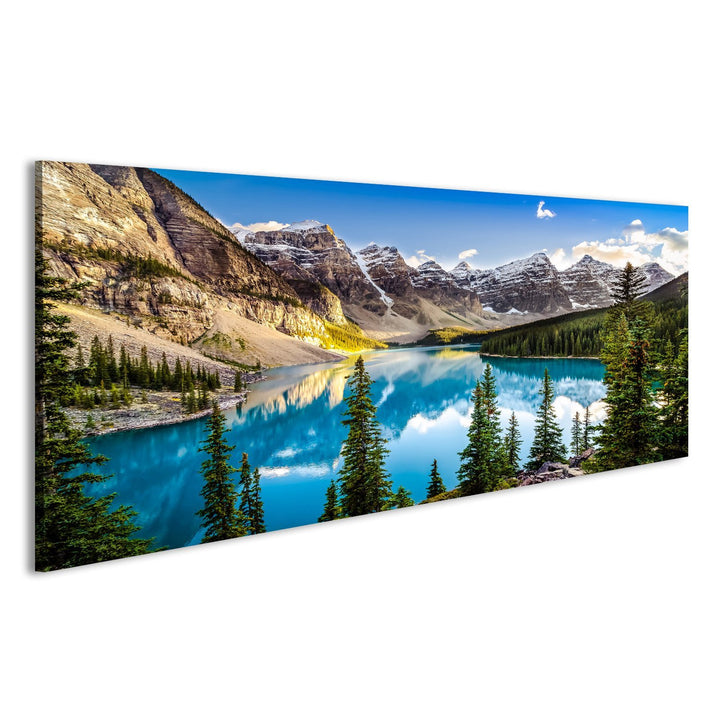 islandburner Bild auf Leinwand Landschaftssonnenuntergangansicht von Morain See und von Gebirgszug,