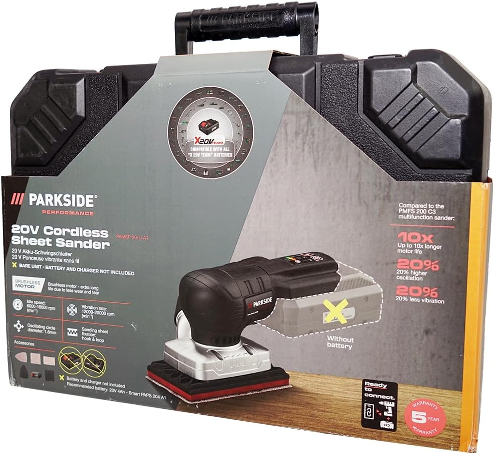 HEADNMORE® Bundle - PARKSIDE PERFORMANCE® 20V Akku Schwingschleifer PAMSP 20 (ohne Akku) +Schlüssela