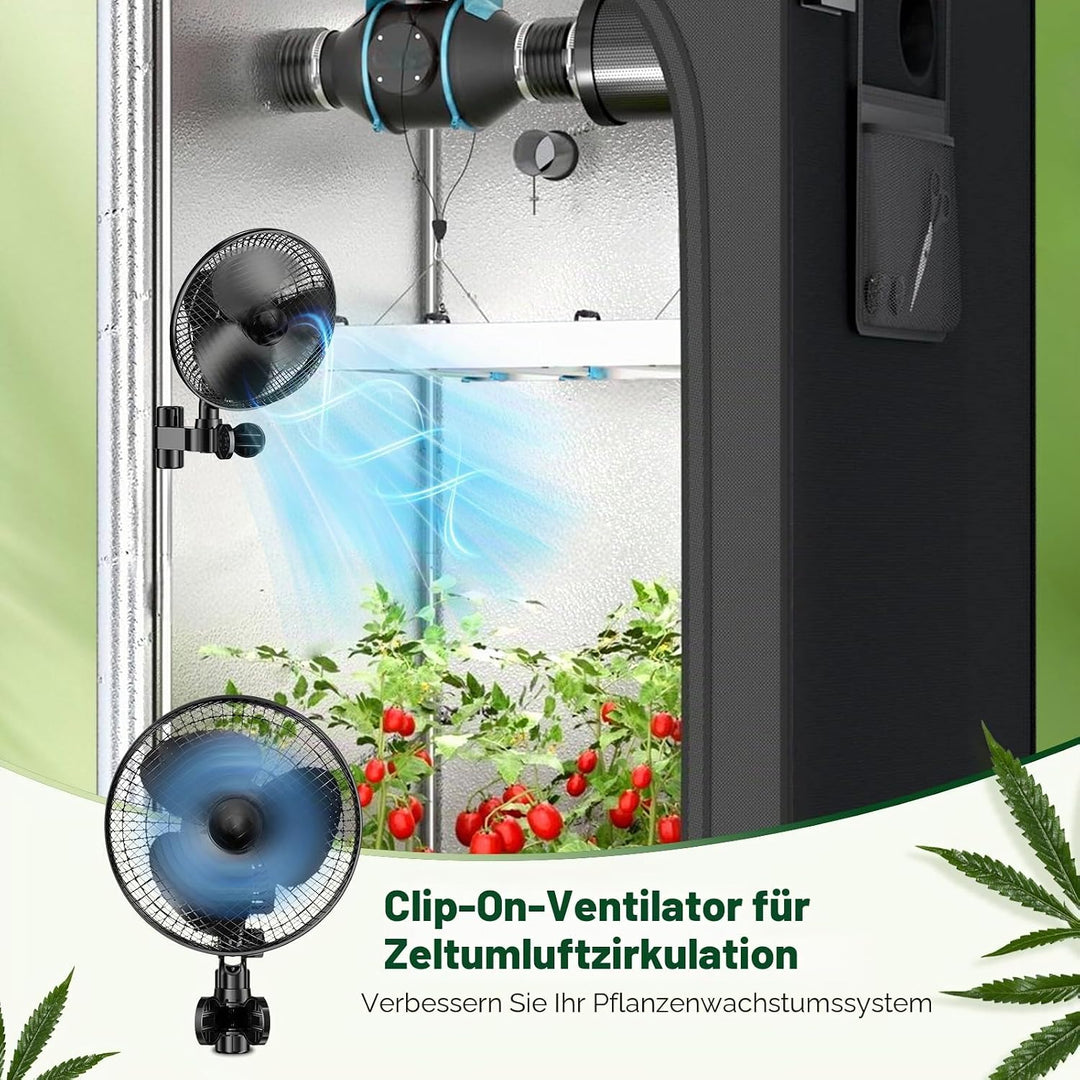 Clip Grow Ventilator,20-W-Hochgeschwindigkeits-Zuchtzelt 2 Geschwindigkeiten (1500/2100 U/min) 120°