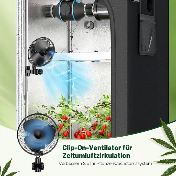 Clip Grow Ventilator,20-W-Hochgeschwindigkeits-Zuchtzelt 2 Geschwindigkeiten (1500/2100 U/min) 120°