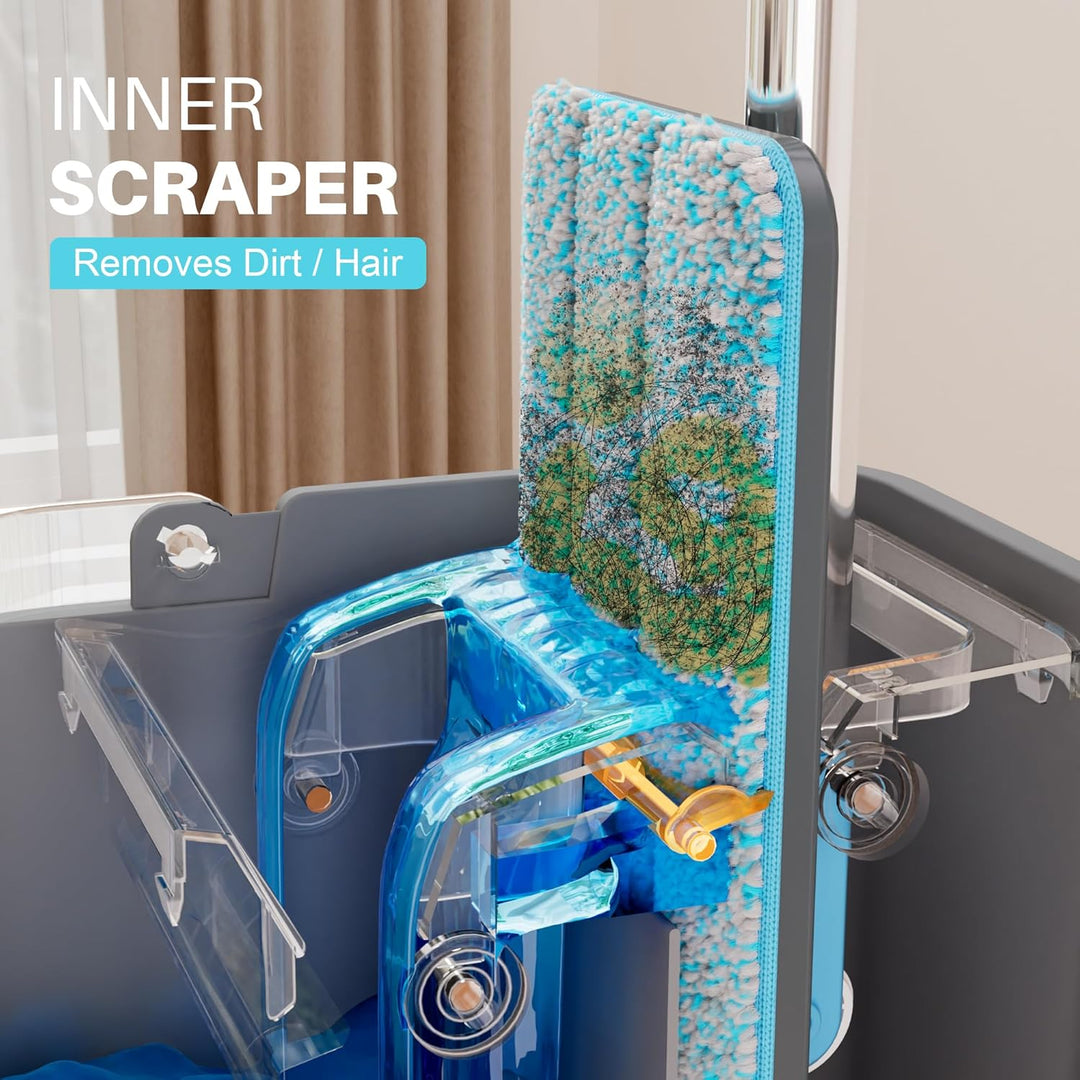 JOYMOOP Wischmopp- und Eimer-Set mit Auswringer, mit 3 wiederverwendbaren Mikrofaser-Wischpads, Wisc